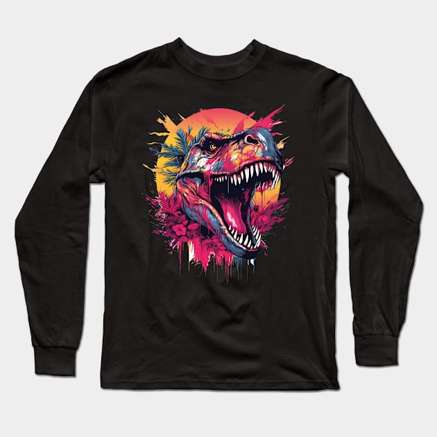 Trex Dinosaur Head Roaring Long Sleeve T-Shirt by ArtLegend99